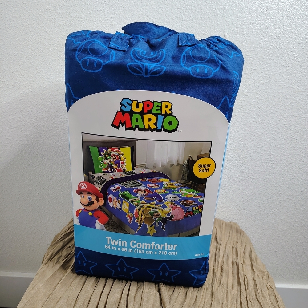 Nintendo Super Mario Twin Comforter Kids Bedding Blue 64x86 Soft